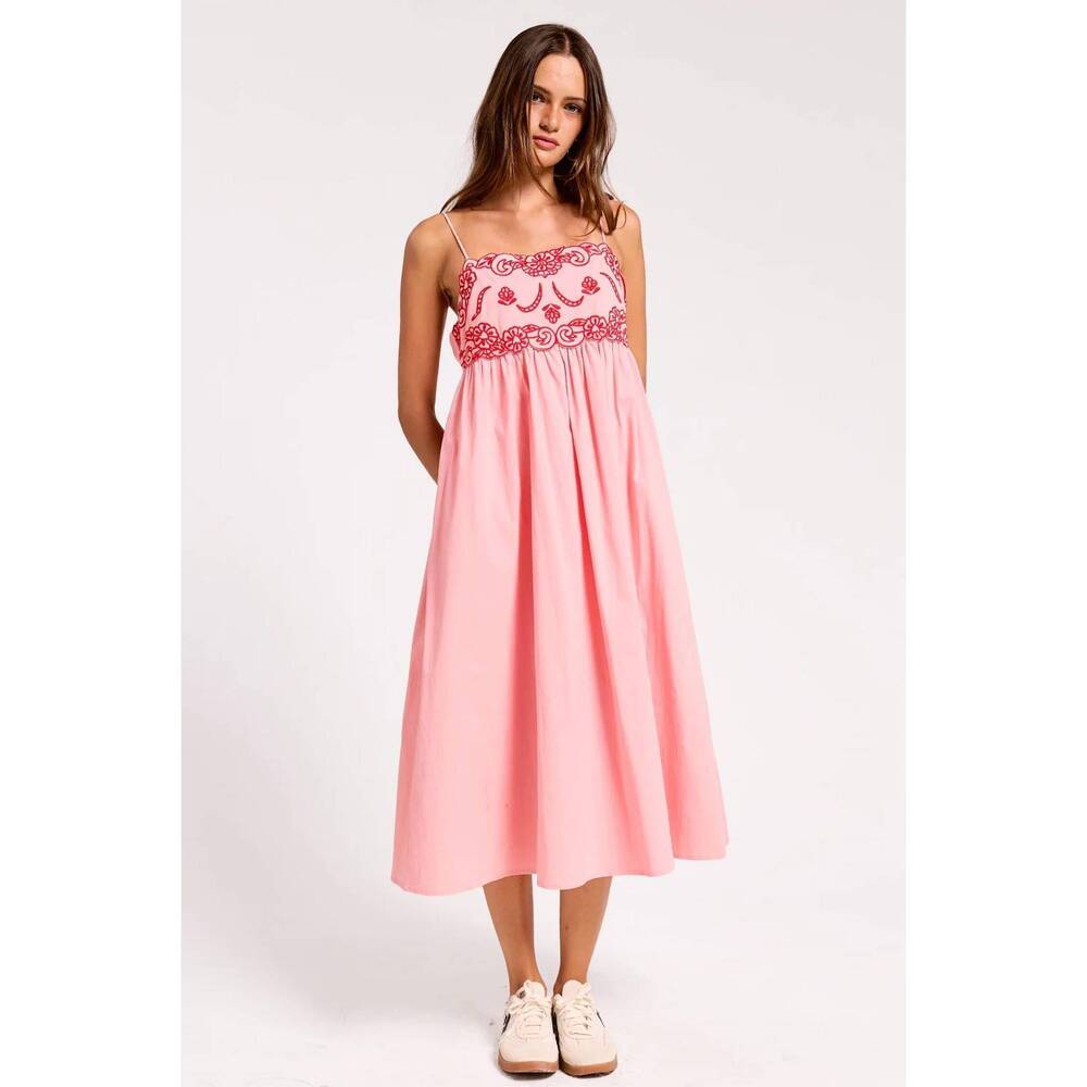 NEW ULTRAMARINE worth the wait embroidered midi dress in blush